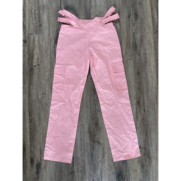 rave Pants - barbie pink y2k cargo pants with waist cutouts festival rave medium casual beach